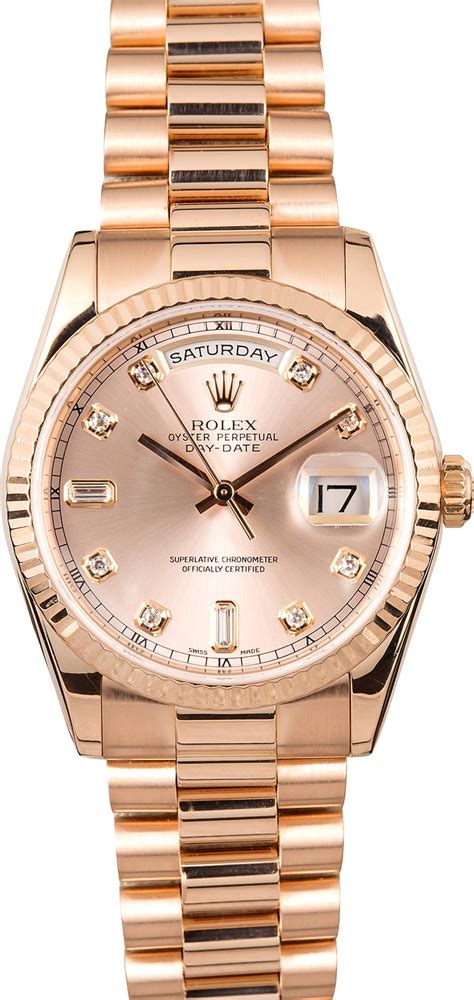 rolex day date rose gold diamonds president|rolex presidential 18k solid gold.